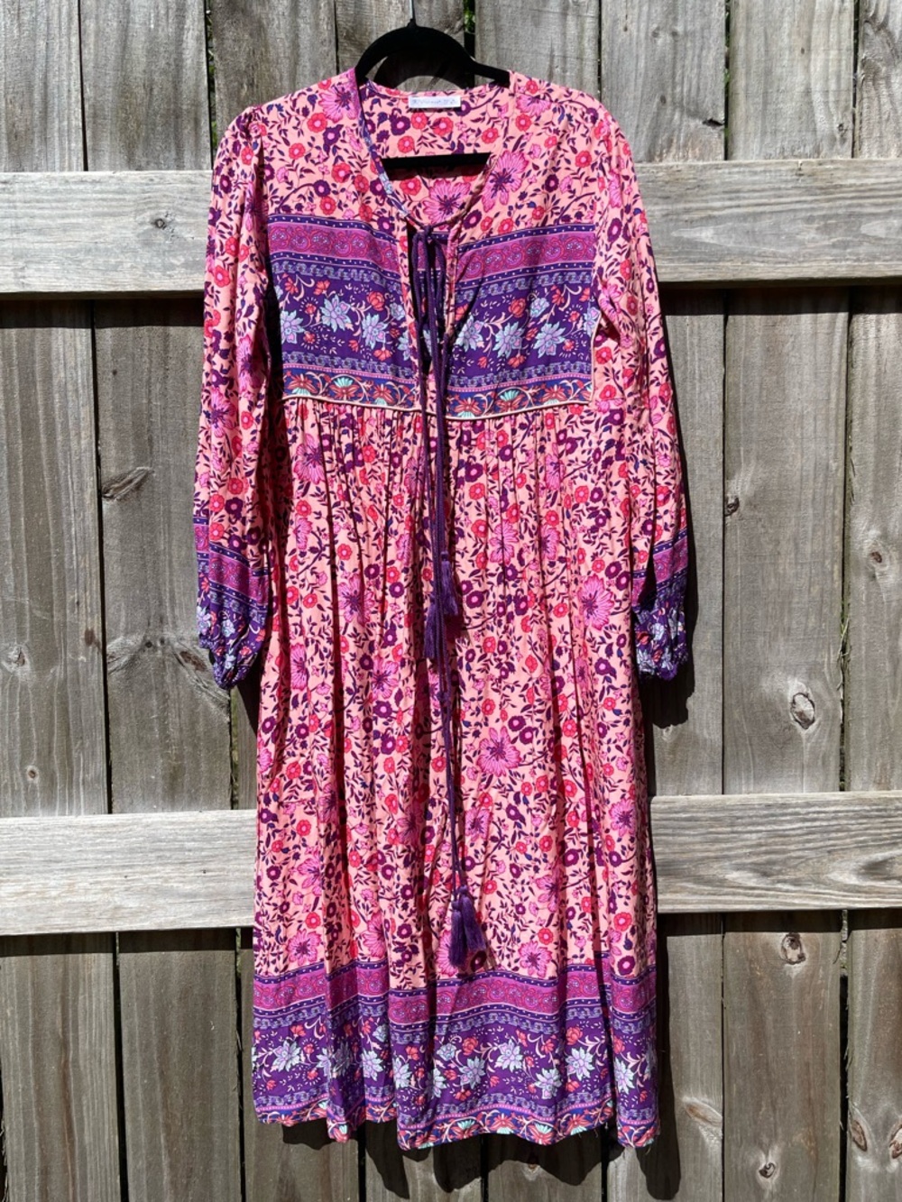 Boho-Style Pink & Purple Floral Midi Dress